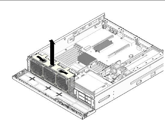 Figure showing fan assembly being lifted from chassis