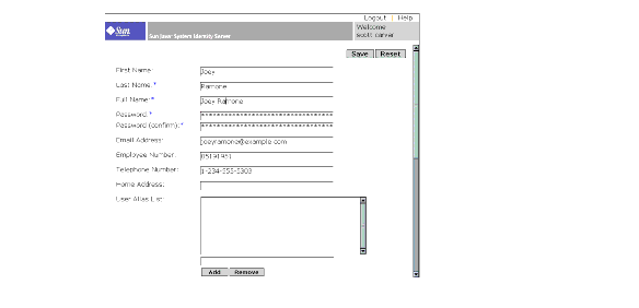 Identity Server Console - User Profile view.