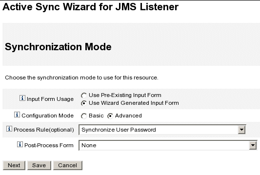 Synchronization Mode screen