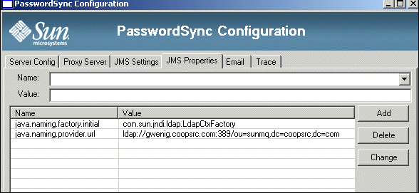 Parameters available on JMS Properties Tab