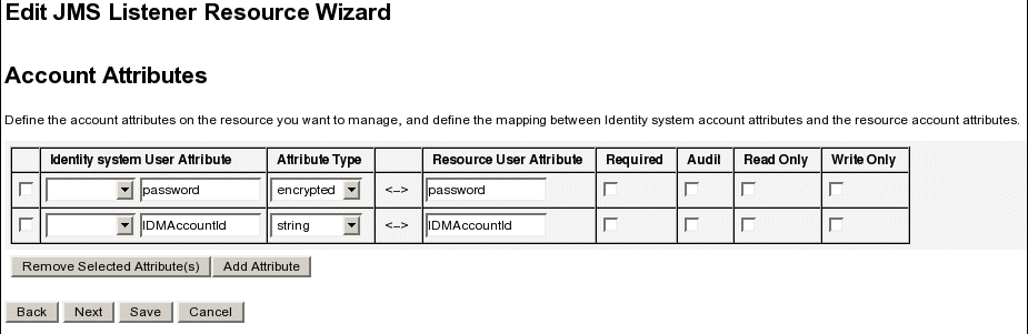 Mapping IDMAccountID and password account attributes