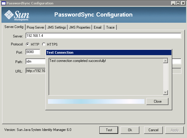 Test Connection dialog