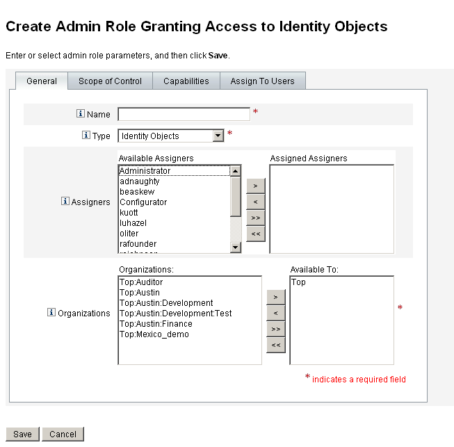 Use the Create Admin Role page to set up admin roles.