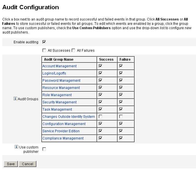 Use the Audit Configuration page to configure audit events.