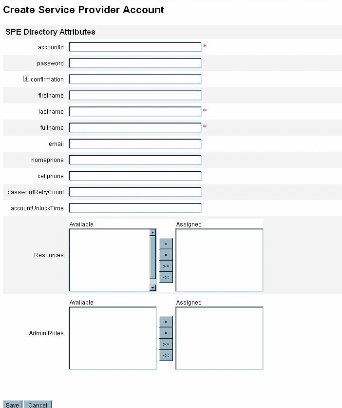 Create Service Provider Users and Account attributes.