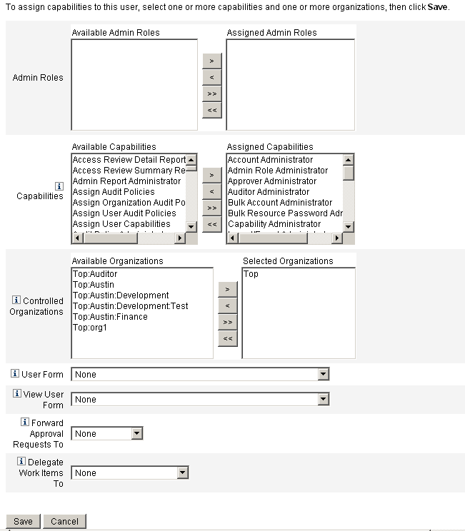 Set up administrator characteristics through the Create User - Security form.