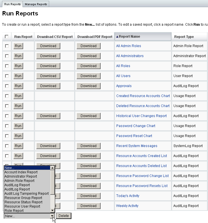 Set up and run reports from the Run Reports page.