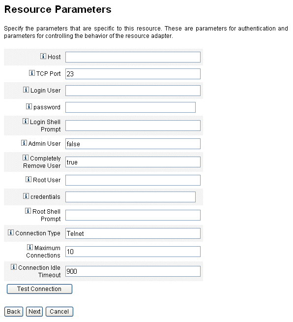 Set up resource parameters in the Resource Wizard.