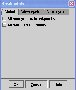 BPE Debugger Breakpoints panel: Global tab