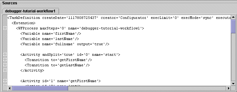 BPE Debugger main window: Sources panel