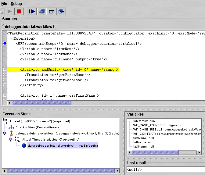 Example 2: Stepping into the execution of the first virtual thread