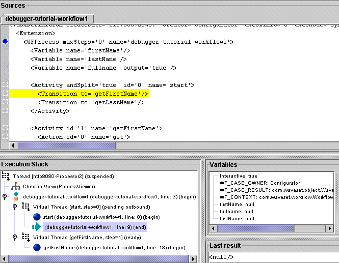 Example 2: Stepping into the execution of getFirstName