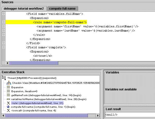 Example 3: Stepping into rule processing