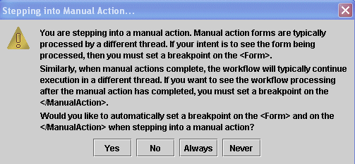 Example 3: Debugger stepping into Manual Action dialog