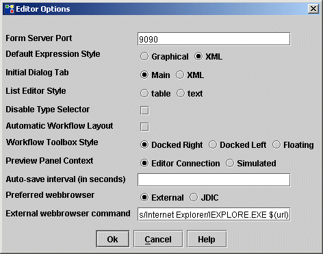 Editor Options dialog