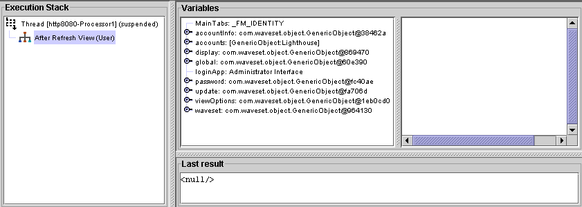 Example 1: Debugging suspended on After Refresh View breakpoint
