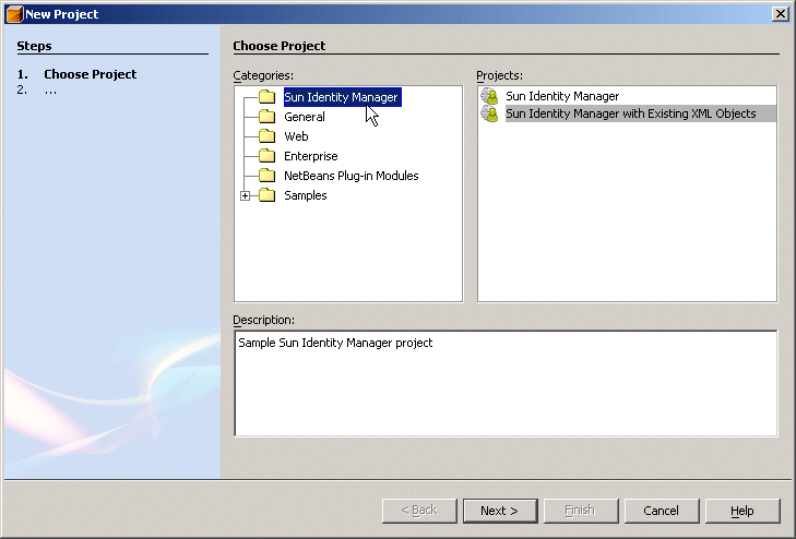 Select Sun Identity Manager from the Categories list.