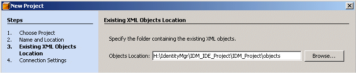 Specifying the folder containing existing XML objects.