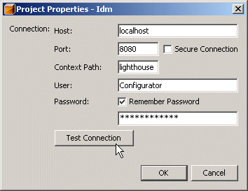 Click the Test Connection button to check the connection to your project environment.