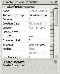 Example Properties Window for Create User.