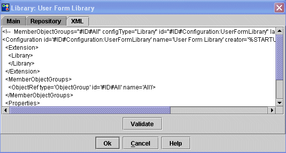 View of the XML tab