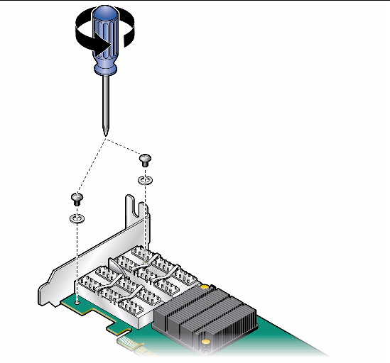 Figure shows removal of the screws of the card