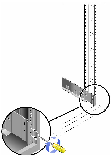 Figure showing the location of the screws in the rail extension flange.