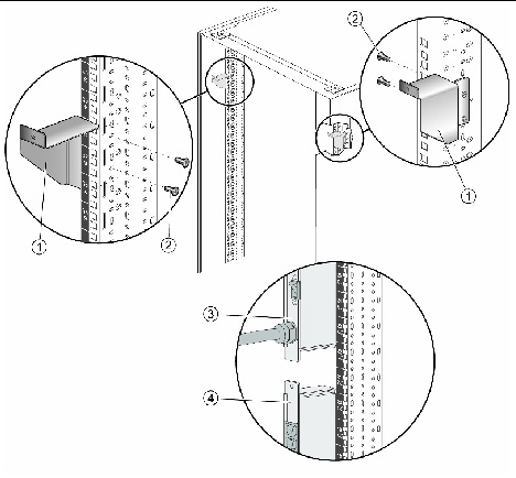 Figure showing detail of storage rail mounted on the left vertical rail in a rack. 