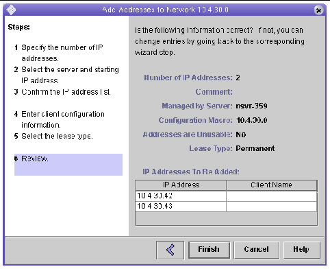 Screen capture of the Add Addresses to Network wizard.