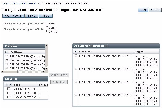 Screen capture showing port and target access configuration page.