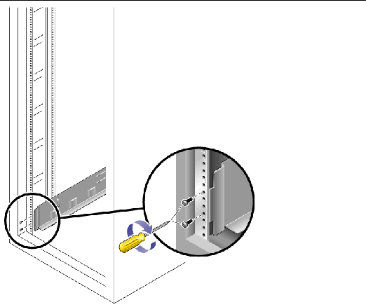 Figure showing the location of the two mounting holes on the left side rail.