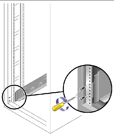 Figure showing the location of the two screws at the front of the cabinet.