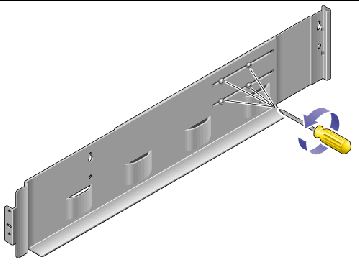 Figure showing location of rail adjusting screws located toward the back of the mounting rail.
