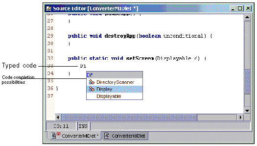 Screenshot showing the Source Editor window with the ConverterMIDlet code.