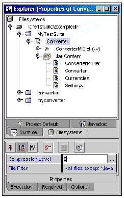 Screenshot showing the Properties sheet for the Converter MIDlet suite.