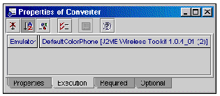 Screenshot showing the emulator properties in the Execution tab.