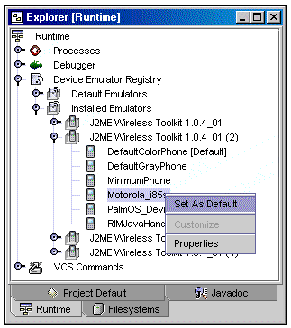 Screenshot showing how to set the default emulator.