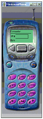 Screenshot showing the Converter program running on the MinimumPhone device skin.