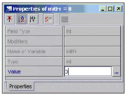 Screenshot showing the Properties of initFr and changing its Value attribute.