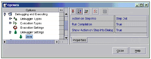 Screenshot showing the debugger settings for stepping through a program.