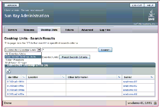 This example lists Connected Desktop Units
