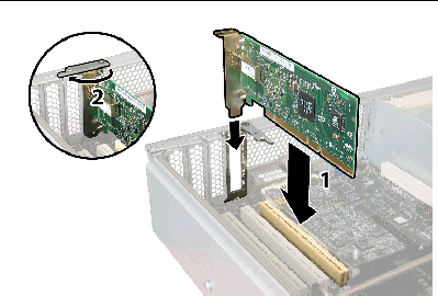 Installing a PCI card to the motherboard slot and the rear chassis tab.