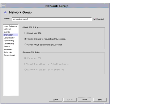 Directory Proxy Server Console Network Group configuration tab.