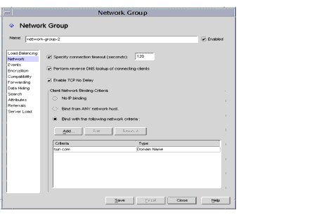 Directory Proxy Server  Configuration Editor Groups Network window.