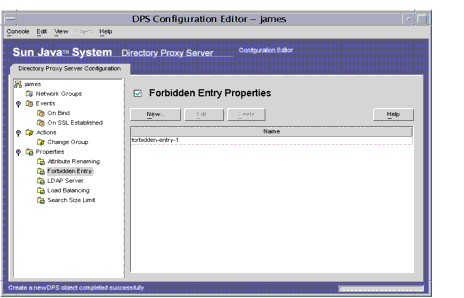 Directory Proxy Server  Configuration Editor Forbidden Entry Properties window.
