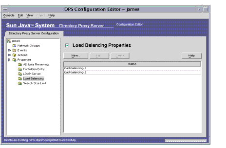 Directory Proxy Server  Configuration Editor Load Balancing Properties window.