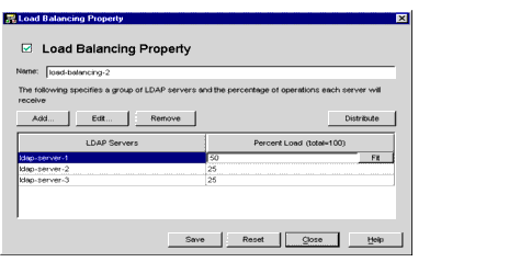 Directory Proxy Server  Load Balancing Properties window.