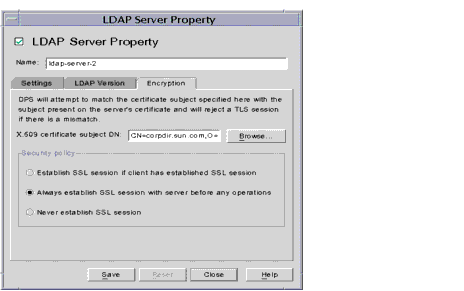 Directory Proxy Server LDAP Server Property Encryption window.