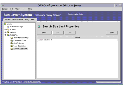 Directory Proxy Server  Configuration Editor Search Size Limit Properties window.