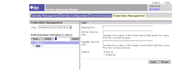 A screenshot of the Federation Management module in the Access Manager console.